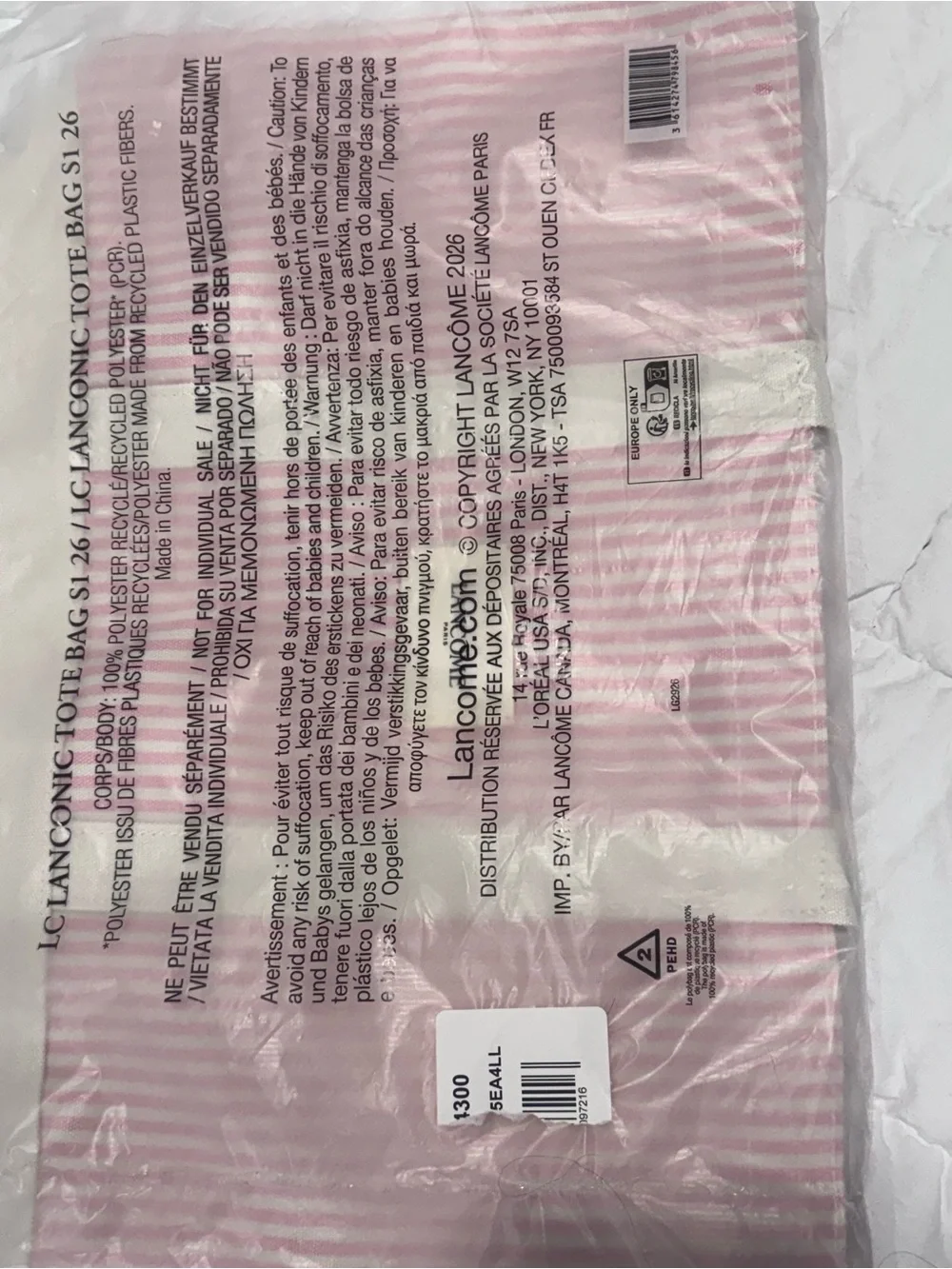 Lancome Pink and White Striped Tote